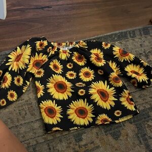 SHEIN Black and Yellow Sunflower Long Sleeve Tee